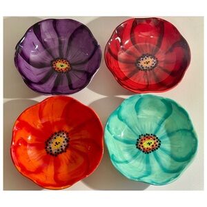 Laurie Gates Floral Dessert Plates Set of 4 Colorful Flower Shaped